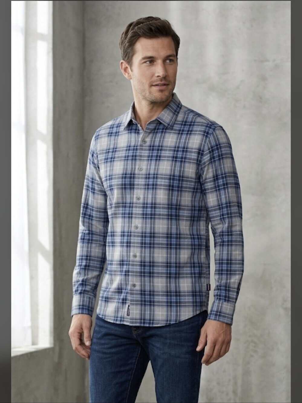 Untuckit Grey and Blue Plaid Casual Button Down Shirt 100% Cotton Size XLarge